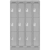 Clean Line Lockers, 3 -tier, Bank of 4, 48" x 18" x 82", Steel, Grey, Rivet (Assembled) Stor-it Systems