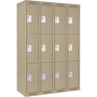 Clean Line Lockers, 3 -tier, Bank of 4, 48" x 18" x 72", Steel, Beige, Rivet (Assembled) Stor-it Systems