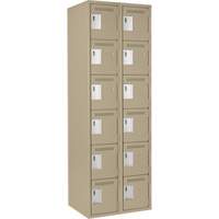 Clean Line Lockerette, 6 -tier, Bank of 2, 24" x 18" x 72", Steel, Beige, Rivet (Assembled) Stor-it Systems