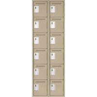 Clean Line Lockerette, 6 -tier, Bank of 2, 24" x 18" x 72", Steel, Beige, Rivet (Assembled) Stor-it Systems