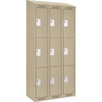 Clean Line Lockers, 3 -tier, Bank of 3, 36" x 18" x 78", Steel, Beige, Rivet (Assembled) Stor-it Systems