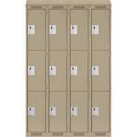 Clean Line Lockers, 3 -tier, Bank of 4, 48" x 18" x 78", Steel, Beige, Rivet (Assembled) Stor-it Systems