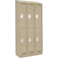 Clean Line Lockers, 2 -tier, Bank of 3, 36" x 18" x 82", Steel, Beige, Rivet (Assembled) Stor-it Systems
