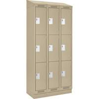 Clean Line Lockers, 3 -tier, Bank of 3, 36" x 18" x 82", Steel, Beige, Rivet (Assembled) Stor-it Systems