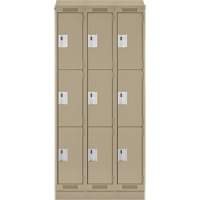 Clean Line Lockers, 3 -tier, Bank of 3, 36" x 18" x 82", Steel, Beige, Rivet (Assembled) Stor-it Systems