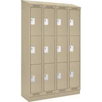 Clean Line Lockers, 3 -tier, Bank of 4, 48" x 18" x 82", Steel, Beige, Rivet (Assembled) Stor-it Systems