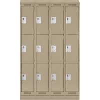 Clean Line Lockers, 3 -tier, Bank of 4, 48" x 18" x 82", Steel, Beige, Rivet (Assembled) Stor-it Systems