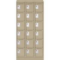 Clean Line Lockerette , 6 -tier, Bank of 3, 36" x 18" x 82", Steel, Beige, Rivet (Assembled) Stor-it Systems