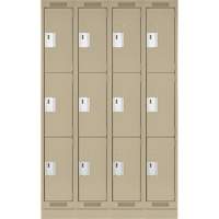 Clean Line Lockers, 3 -tier, Bank of 4, 48" x 18" x 76", Steel, Beige, Rivet (Assembled) Stor-it Systems