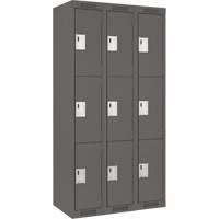 Clean Line Lockers, 3 -tier, Bank of 3, 36" x 18" x 72", Steel, Charcoal, Rivet (Assembled) Stor-it Systems