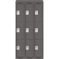 Clean Line Lockers, 3 -tier, Bank of 3, 36" x 18" x 78", Steel, Charcoal, Rivet (Assembled) Stor-it Systems
