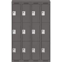 Clean Line Lockers, 3 -tier, Bank of 4, 48" x 18" x 78", Steel, Charcoal, Rivet (Assembled) Stor-it Systems