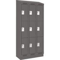 Clean Line Lockers, 3 -tier, Bank of 3, 36" x 18" x 82", Steel, Charcoal, Rivet (Assembled) Stor-it Systems