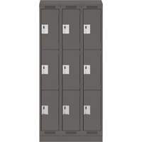 Clean Line Lockers, 3 -tier, Bank of 3, 36" x 18" x 82", Steel, Charcoal, Rivet (Assembled) Stor-it Systems