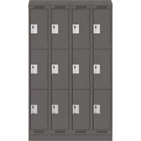 Clean Line Lockers, 3 -tier, Bank of 4, 48" x 18" x 82", Steel, Charcoal, Rivet (Assembled) Stor-it Systems
