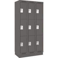 Clean Line Lockers, 3 -tier, Bank of 3, 36" x 18" x 76", Steel, Charcoal, Rivet (Assembled) Stor-it Systems