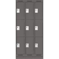 Clean Line Lockers, 3 -tier, Bank of 3, 36" x 18" x 76", Steel, Charcoal, Rivet (Assembled) Stor-it Systems