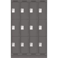 Clean Line Lockers, 3 -tier, Bank of 4, 48" x 18" x 76", Steel, Charcoal, Rivet (Assembled) Stor-it Systems