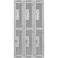 Clean Line Lockers, 2 -tier, Bank of 3, 36" x 12" x 72", Steel, Grey, Rivet (Assembled), Perforated Stor-it Systems