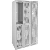 Clean Line Lockers, 2 -tier, Bank of 3, 36" x 12" x 72", Steel, Grey, Rivet (Assembled), Perforated Stor-it Systems