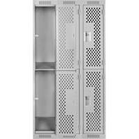Clean Line Lockers, 2 -tier, Bank of 3, 36" x 12" x 72", Steel, Grey, Rivet (Assembled), Perforated Stor-it Systems
