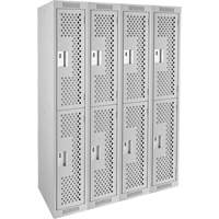 Clean Line Lockers, 2 -tier, Bank of 4, 48" x 12" x 72", Steel, Grey, Rivet (Assembled), Perforated Stor-it Systems