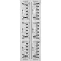 Clean Line Lockers, 3 -tier, Bank of 2, 24" x 12" x 72", Steel, Grey, Rivet (Assembled), Perforated Stor-it Systems