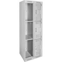 Clean Line Lockers, 3 -tier, Bank of 2, 24" x 12" x 72", Steel, Grey, Rivet (Assembled), Perforated Stor-it Systems