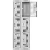 Clean Line Lockers, 3 -tier, Bank of 2, 24" x 12" x 72", Steel, Grey, Rivet (Assembled), Perforated Stor-it Systems