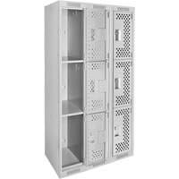 Clean Line Lockers, 3 -tier, Bank of 3, 36" x 12" x 72", Steel, Grey, Rivet (Assembled), Perforated Stor-it Systems