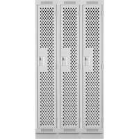 Clean Line Lockers, Bank of 3, 36" x 15" x 76", Steel, Grey, Rivet (Assembled), Perforated Stor-it Systems