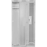 Clean Line Lockers, Bank of 3, 36" x 15" x 76", Steel, Grey, Rivet (Assembled), Perforated Stor-it Systems