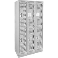 Clean Line Lockers, 2 -tier, Bank of 3, 36" x 15" x 76", Steel, Grey, Rivet (Assembled), Perforated Stor-it Systems