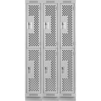 Clean Line Lockers, 2 -tier, Bank of 3, 36" x 15" x 76", Steel, Grey, Rivet (Assembled), Perforated Stor-it Systems