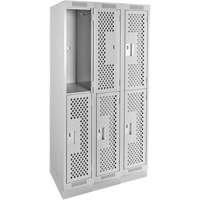 Clean Line Lockers, 2 -tier, Bank of 3, 36" x 15" x 76", Steel, Grey, Rivet (Assembled), Perforated Stor-it Systems