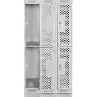 Clean Line Lockers, 2 -tier, Bank of 3, 36" x 15" x 76", Steel, Grey, Rivet (Assembled), Perforated Stor-it Systems