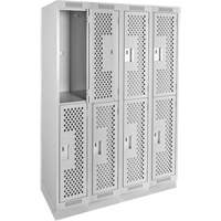 Clean Line Lockers, 2 -tier, Bank of 4, 48" x 15" x 76", Steel, Grey, Rivet (Assembled), Perforated Stor-it Systems