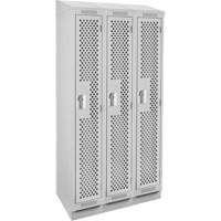 Clean Line Lockers, Bank of 3, 36" x 12" x 82", Steel, Grey, Rivet (Assembled), Perforated Stor-it Systems