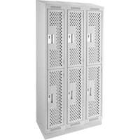 Clean Line Lockers, 2 -tier, Bank of 3, 36" x 12" x 82", Steel, Grey, Rivet (Assembled), Perforated Stor-it Systems