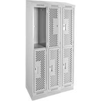 Clean Line Lockers, 2 -tier, Bank of 3, 36" x 12" x 82", Steel, Grey, Rivet (Assembled), Perforated Stor-it Systems