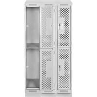 Clean Line Lockers, 2 -tier, Bank of 3, 36" x 12" x 82", Steel, Grey, Rivet (Assembled), Perforated Stor-it Systems