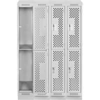 Clean Line Lockers, 2 -tier, Bank of 4, 48" x 12" x 82", Steel, Grey, Rivet (Assembled), Perforated Stor-it Systems