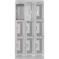 Clean Line Lockers, 3 -tier, Bank of 3, 36" x 15" x 82", Steel, Grey, Rivet (Assembled), Perforated Stor-it Systems