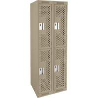 Clean Line Lockers, 2 -tier, Bank of 2, 24" x 12" x 72", Steel, Beige, Rivet (Assembled), Perforated Stor-it Systems