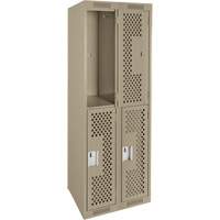 Clean Line Lockers, 2 -tier, Bank of 2, 24" x 12" x 72", Steel, Beige, Rivet (Assembled), Perforated Stor-it Systems
