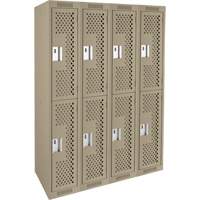 Clean Line Lockers, 2 -tier, Bank of 4, 48" x 12" x 72", Steel, Beige, Rivet (Assembled), Perforated Stor-it Systems