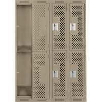 Clean Line Lockers, 2 -tier, Bank of 4, 48" x 12" x 72", Steel, Beige, Rivet (Assembled), Perforated Stor-it Systems