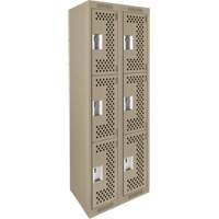 Clean Line Lockers, 3 -tier, Bank of 2, 24" x 12" x 72", Steel, Beige, Rivet (Assembled), Perforated Stor-it Systems