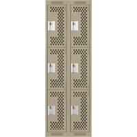 Clean Line Lockers, 3 -tier, Bank of 2, 24" x 12" x 72", Steel, Beige, Rivet (Assembled), Perforated Stor-it Systems