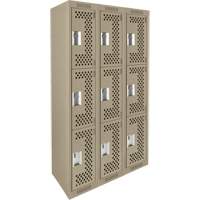 Casiers Clean Line, 3 niveaux, Bloc de 3, 36" x 12" x 72", Acier, Beige, Rivet (assembl&eacute;), Perfor&eacute; Stor-it Systems